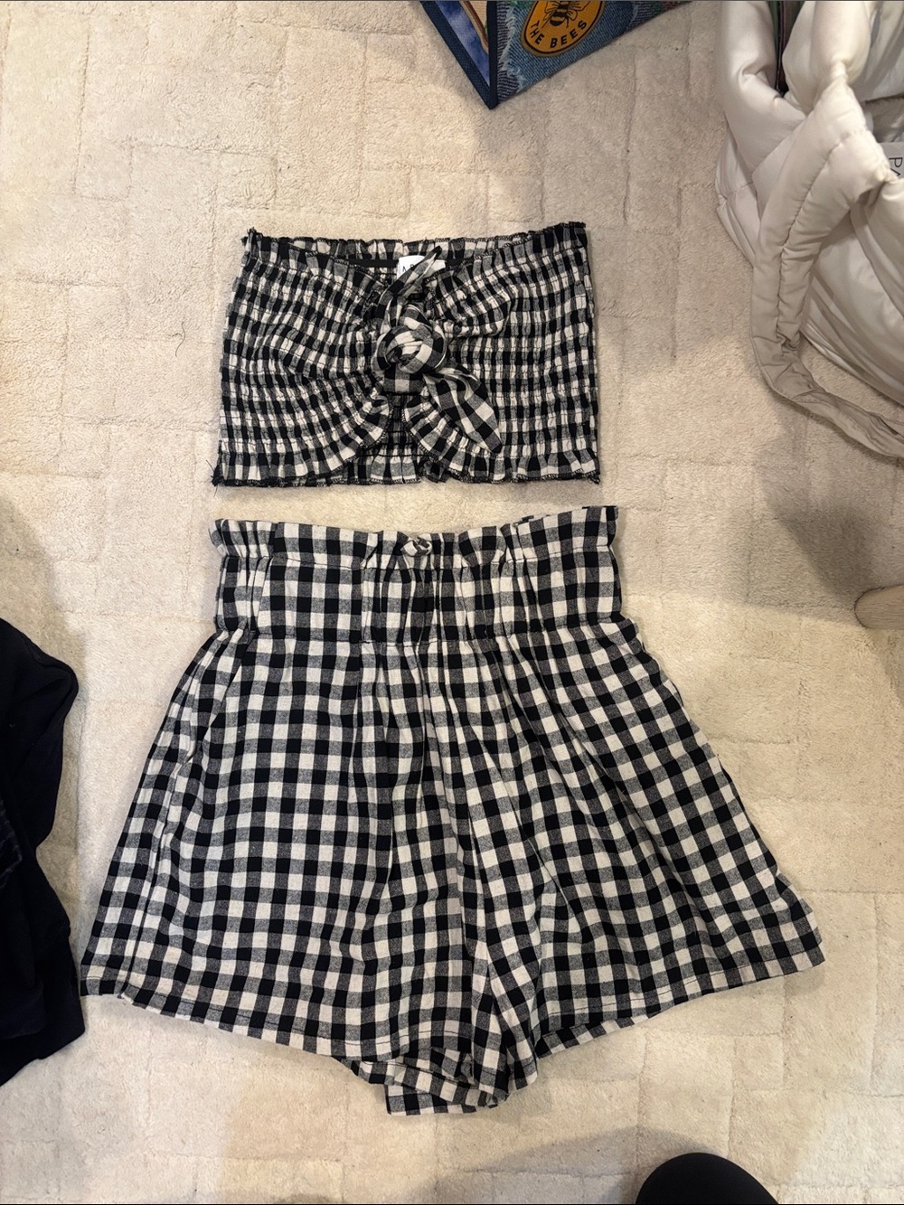 Black & White Gingham High-Waist Shorts Set